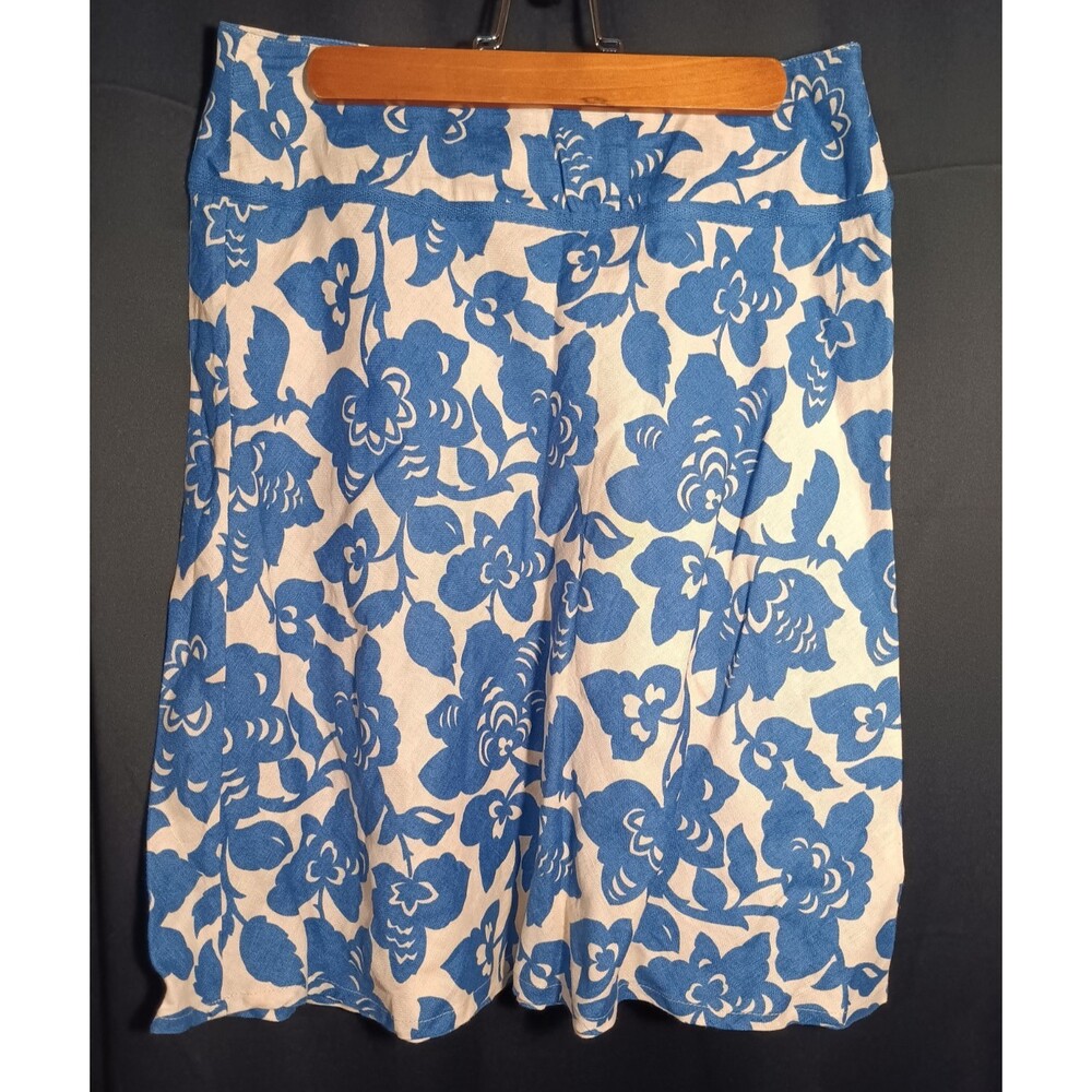 Boden Blue Floral Skirt 8R Side Zip Knee Length Cotton Print Preppy Womens - Picture 1 of 5